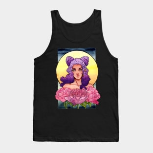 Girl with Purple Ombre Hair and Peonies Tank Top